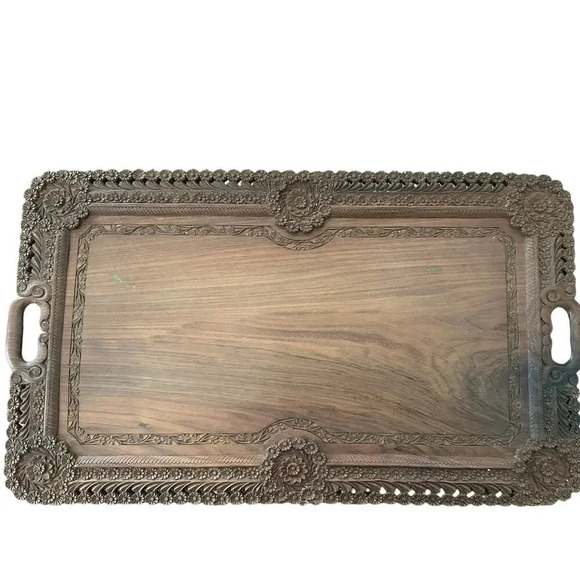 Vintage Indian Hand Carved Wooden Serving Tray or Tea Tray Ornate Design - Picture 1 of 9
